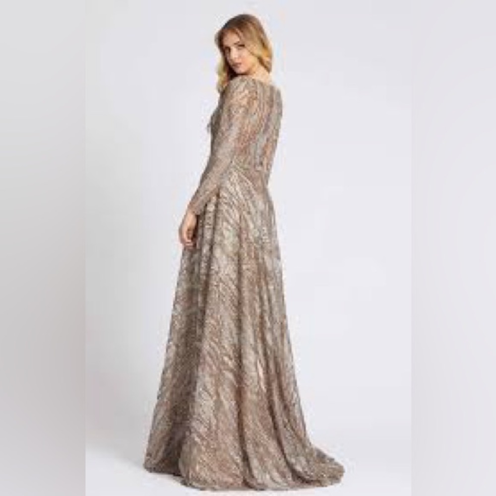 Sequin long sleeve bateau A line gown - Picture 4 of 9